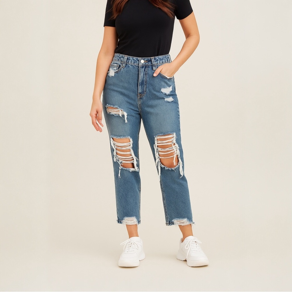 Altar’d State 27 Vervet Women's Jeans Cropped Straight High Rise Distressed